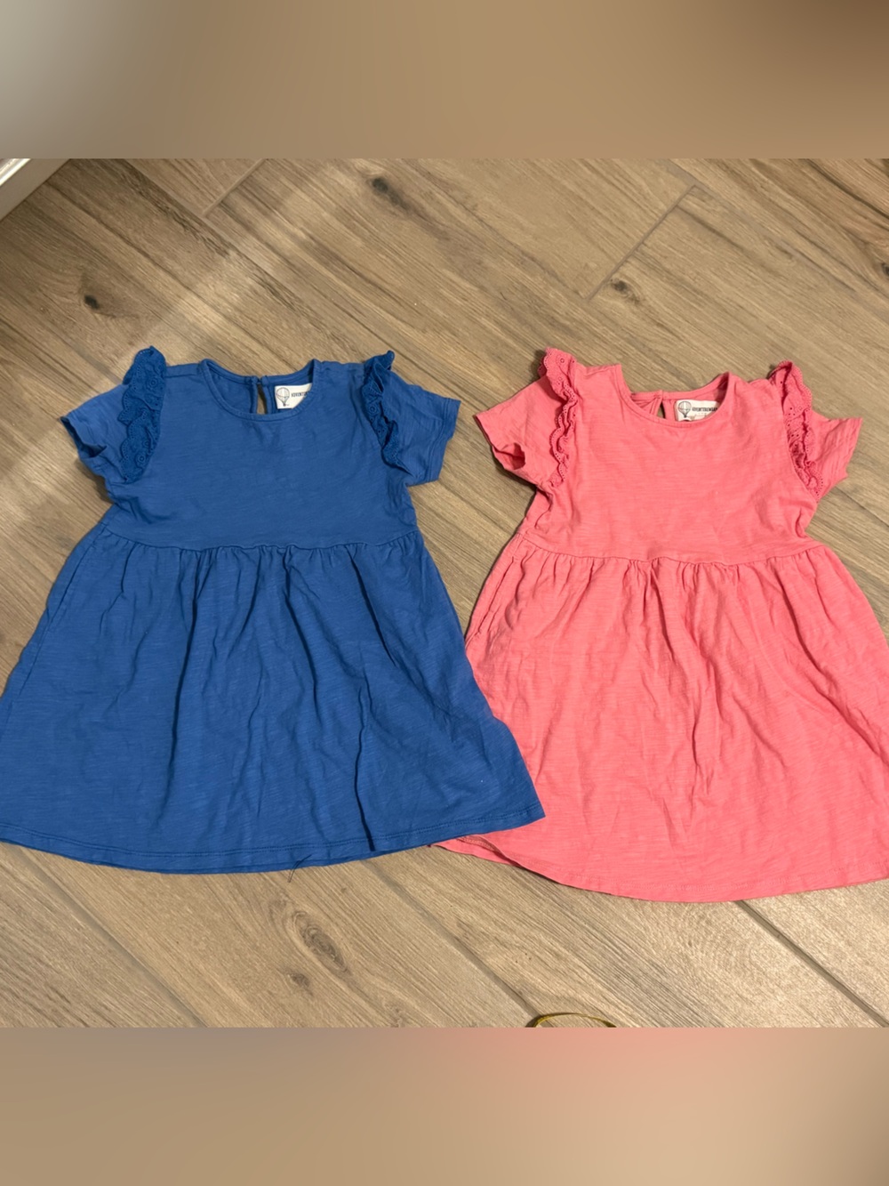 Girls' Short Sleeve Ruffle Knit Dresses - Blue and Pink Bundle of 2